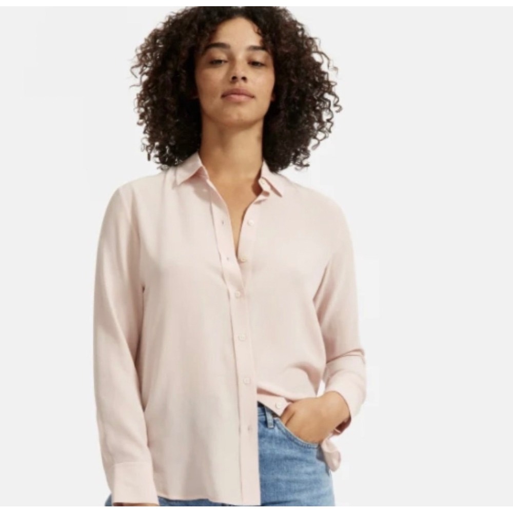 Everlane Womens 00 Silk Relaxed Shirt Pink Long Sleeve Quiet Luxury Office Money